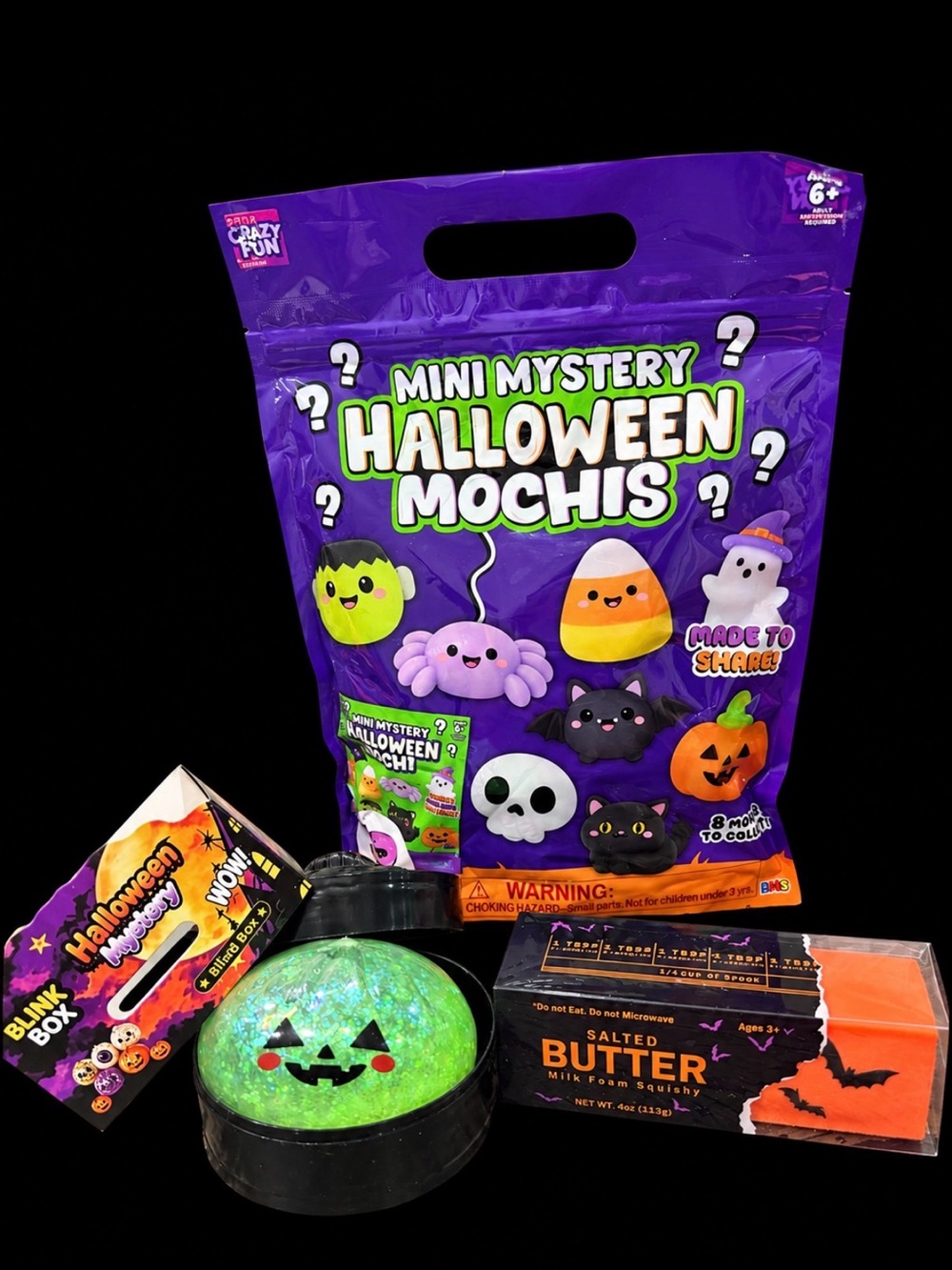 🎃💜 Halloween Squishy Bundle — Mochis, Glitter Pumpkin & Butter Squishy! 💚🦇